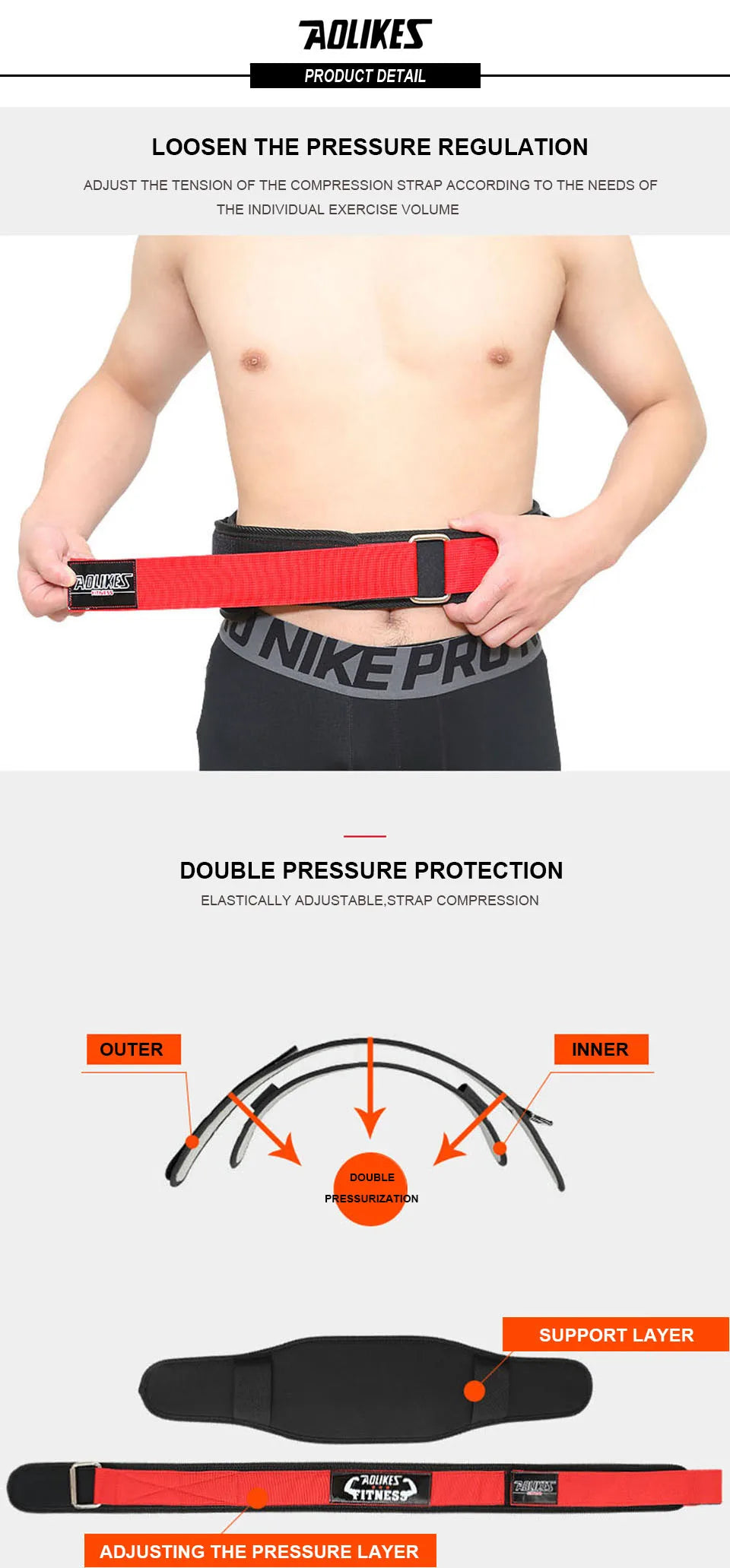 AOLIKES Gym Weightlifting Belt Adjustable Waist Back Support Squat Dumbbell Barbell Deadlifts Training Fitness