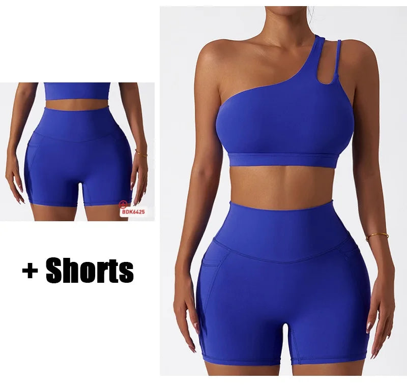 Cloud Hide Sexy One Shoulder Sports Bra for Women Fitness Yoga Crop Top Ladies Running Underwear Workout Gym Shirt Sportswear