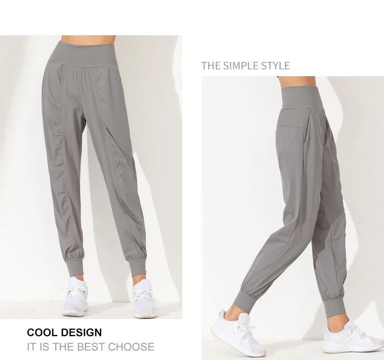Woman Yoga Pants Loose Slim Quick-Dry Yoga Pants Pleated Hem Bound Running Fitness Capris Pockets Jogging Pants Sports pants