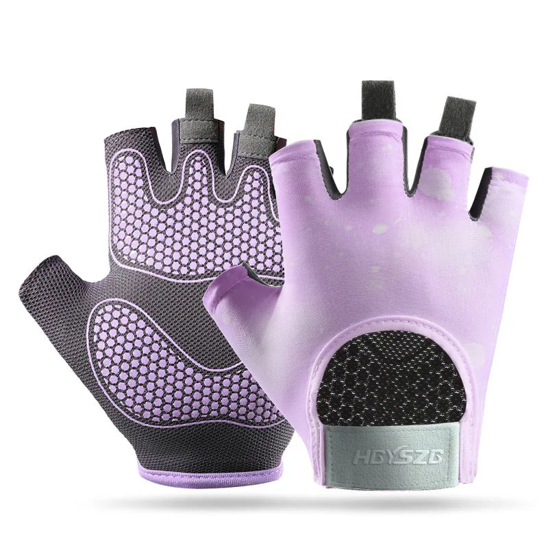 Summer Fitness Gloves Silicone Palm Shock Absorbing Half Finger Colorful Gym Gloves for Men Women Sun Protection Ice Silk Gloves