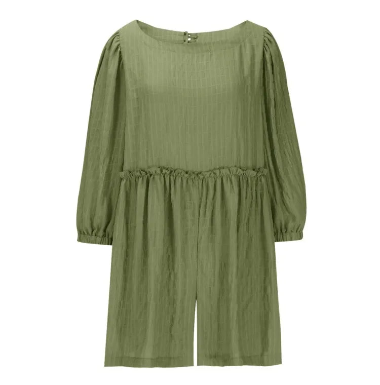 Fashion Women's Shorts Jumpsuit Summer Long Sleeve Casual Jumpsuit with Shorts Women Loose Breathable Short Jumpsuits Female