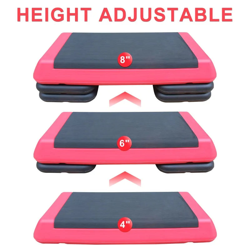 Adjustable Workout Aerobic Stepper in Fitness & Exercise Step Platform Trainer with 4 Risers