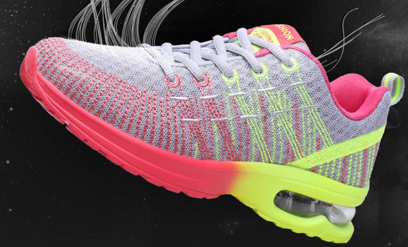 New Spring Flying Knitted Sports Shoes Women's Breathable Mesh Air Cushion Shoes Casual Running Women's Shoes Light Travel Shoes
