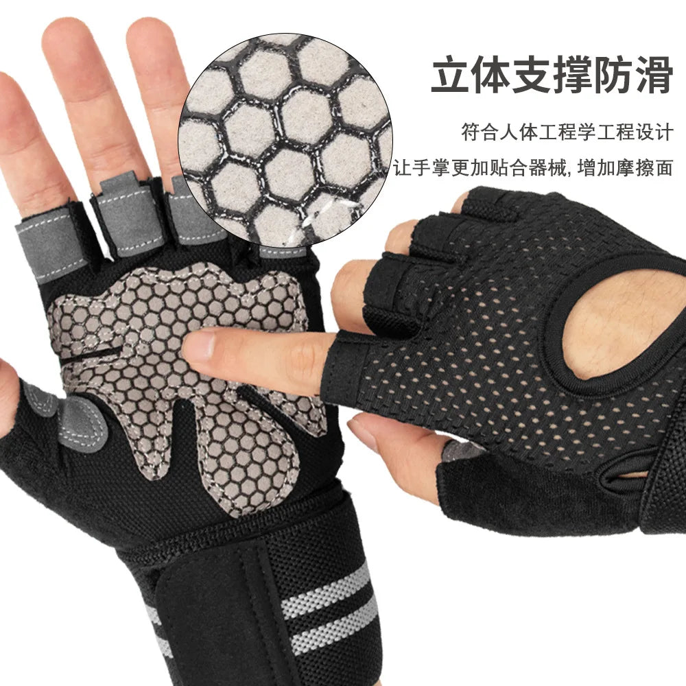 Anti Slip Shock Breathable Half Finger Gloves Breathable Cycling Gloves Fitness Gym Bodybuilding Crossfit Exercise Sports Gloves
