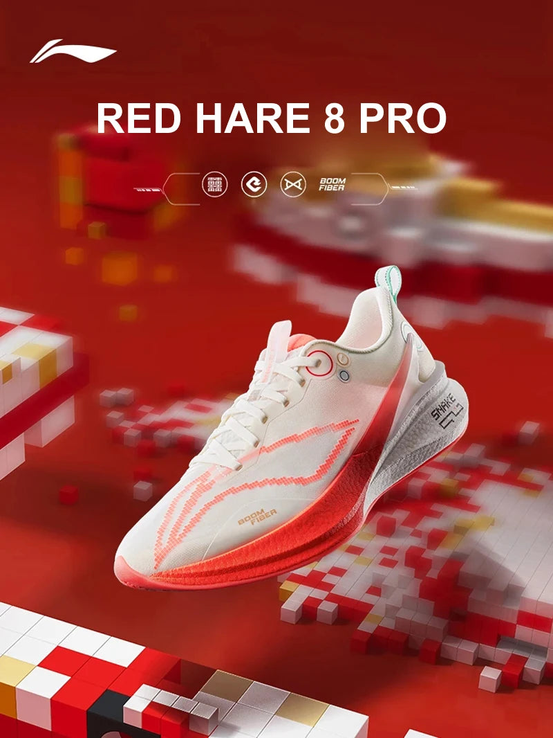 Li-Ning Men RED HARE 8 PRO Racing Running Shoes BOOM FIBER Cushion Stable Sport Shoes Light Anti-Slip Wearable Sneakers ARPV003