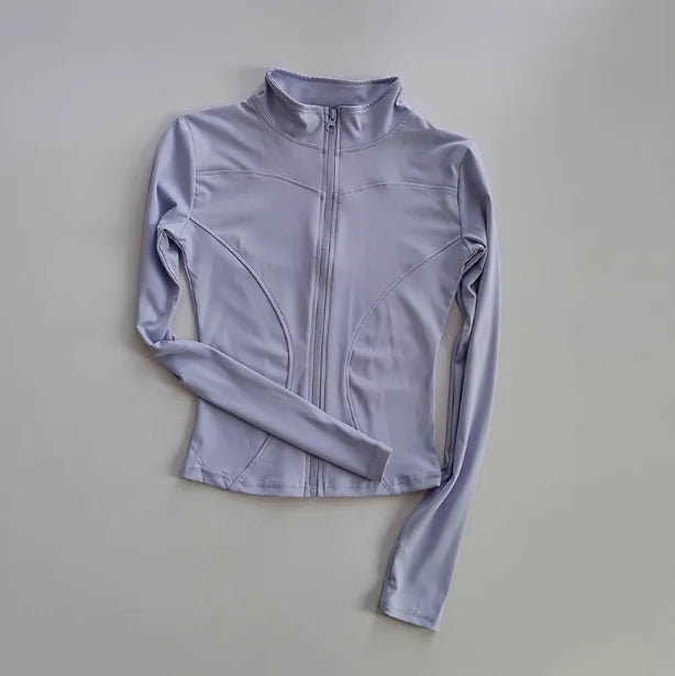 Outdoor Sports Long Sleeved Women Slim Yoga Clothes Quick Dry Zipper Cardigan Stand Up Collar Jacket Running Fitness Jacket Top