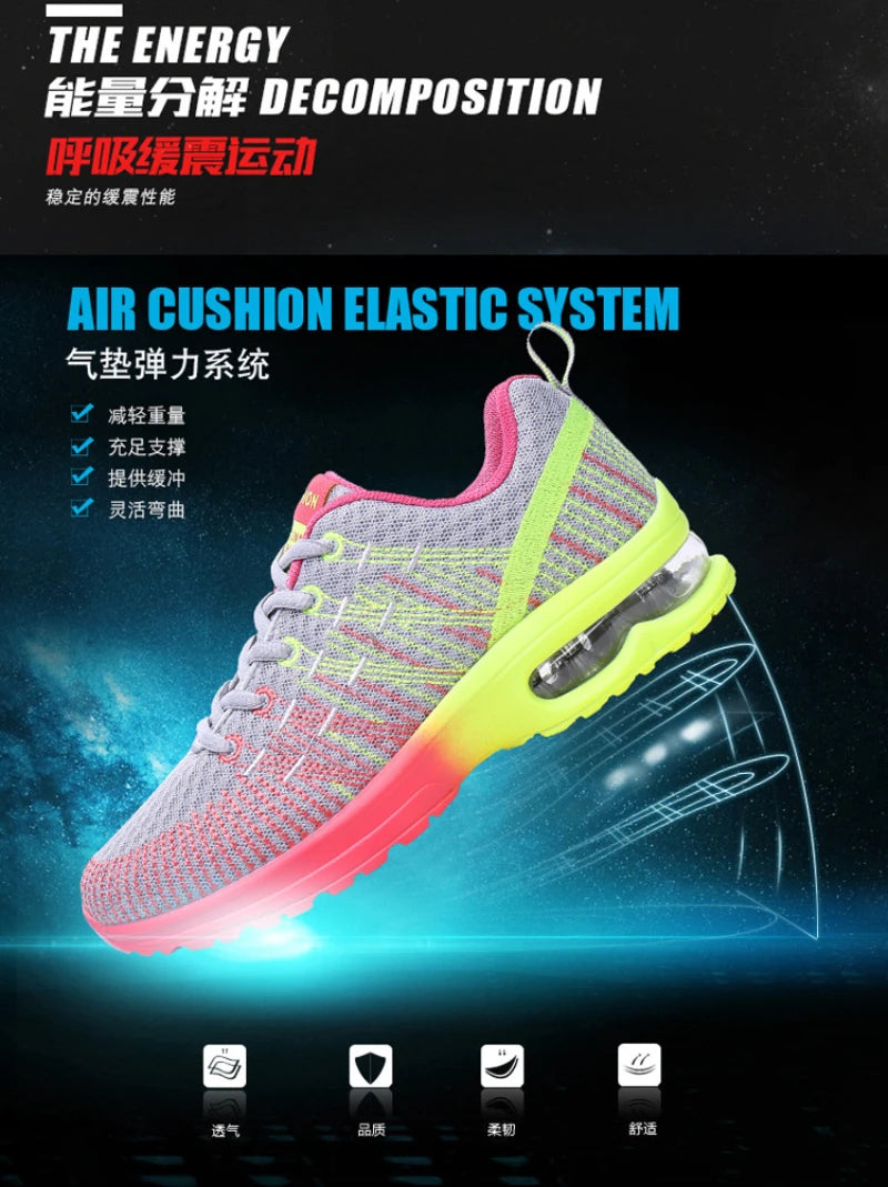 New Spring Flying Knitted Sports Shoes Women's Breathable Mesh Air Cushion Shoes Casual Running Women's Shoes Light Travel Shoes