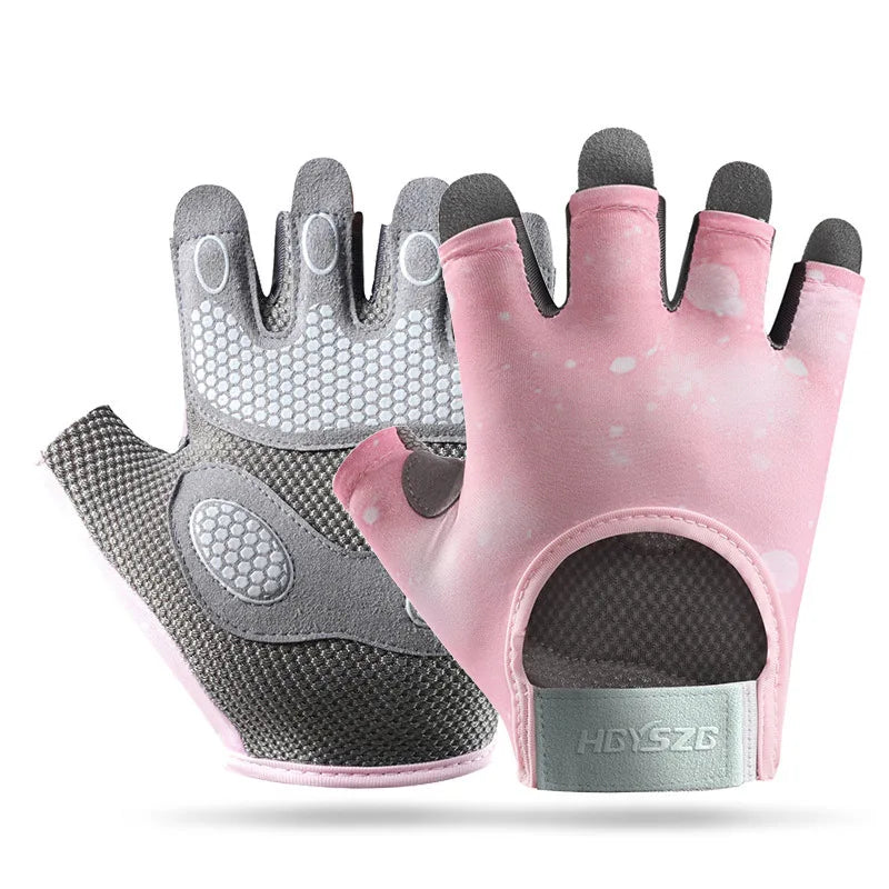 Summer Fitness Gloves Silicone Palm Shock Absorbing Half Finger Colorful Gym Gloves for Men Women Sun Protection Ice Silk Gloves