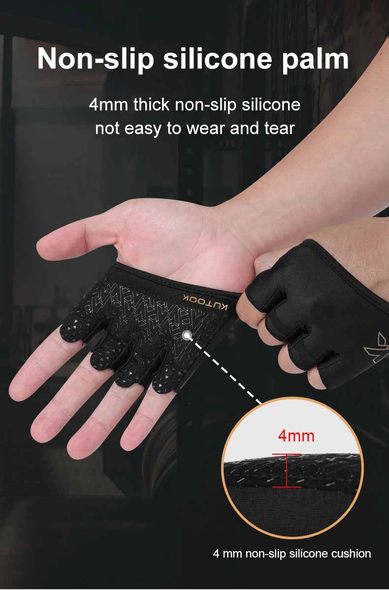 KUTOOK Gym Fitness Half Finger Gloves Men Women for Crossfit Workout Glove Power Weight Lifting Bodybuilding Hand Protector