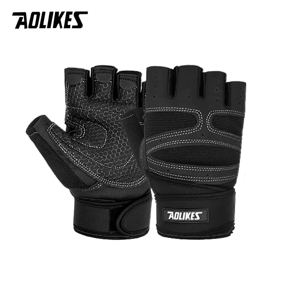 AOLIKES Half Finger Gym Gloves Heavyweight Sports Exercise Weight Lifting Gloves Body Building Training Sport Fitness Gloves