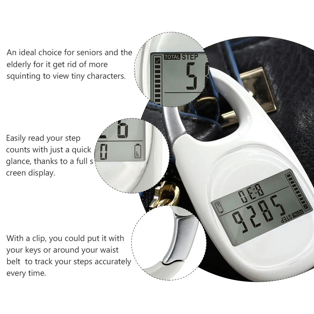 Pedometer Running Step Counter Clip Keychain for Accurate Fitness Tracking Full Screen Display Random Color Senior