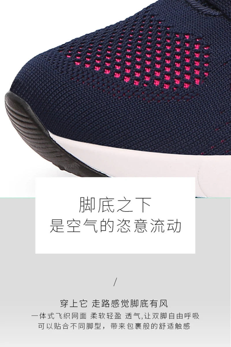 New Spring Flying Knitted Sports Shoes Women's Breathable Mesh Air Cushion Shoes Casual Running Women's Shoes Light Travel Shoes