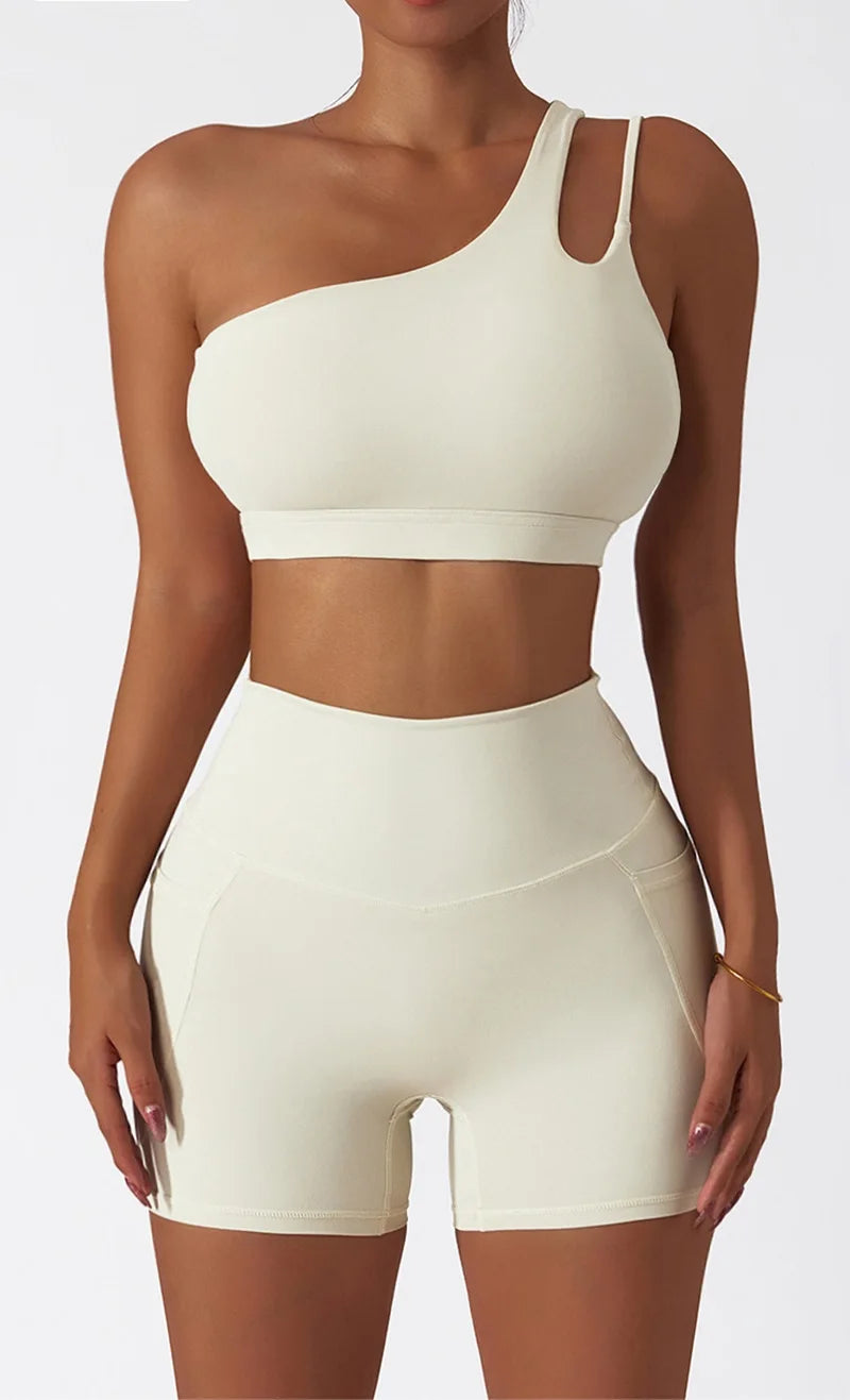 Cloud Hide Sexy One Shoulder Sports Bra for Women Fitness Yoga Crop Top Ladies Running Underwear Workout Gym Shirt Sportswear