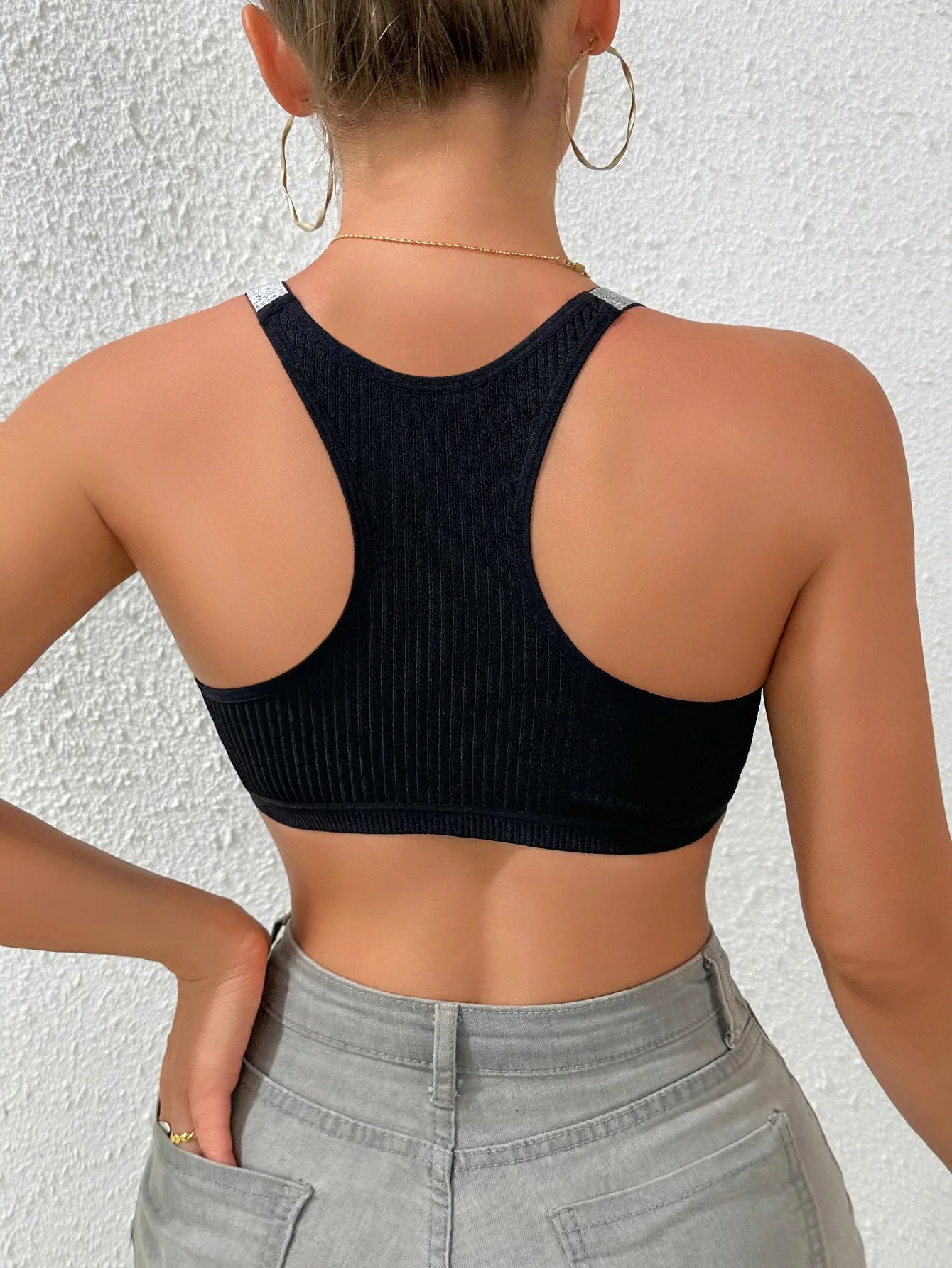 Women's Nylon Knit Bra Camisole | Lingerie Crop Top Bralette Strappy Halter Outerwear-Sexy Fitted Short Tops & Underwear