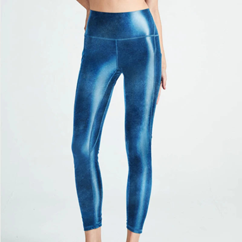 AMORESY satin glossy oil NEW blue pantyhose shiny tight pants swimsuit satin smooth gloves sports Yoga Set