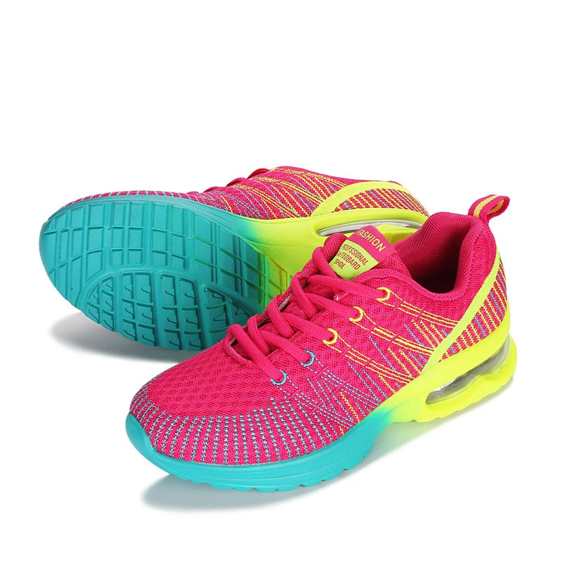 New Spring Flying Knitted Sports Shoes Women's Breathable Mesh Air Cushion Shoes Casual Running Women's Shoes Light Travel Shoes