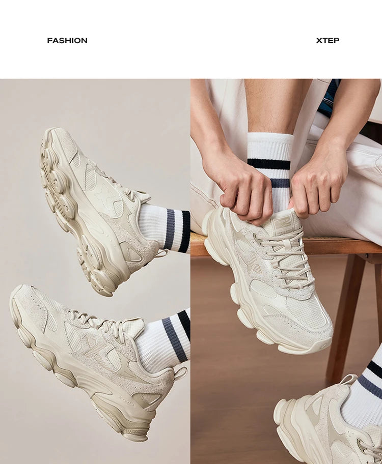 Xtep Chinoiserie Casual Shoes For Men 2025 Spring Vintage Thick Sole Fashion Sports Shoes Wear-Resistant  Sneakers 875119320001