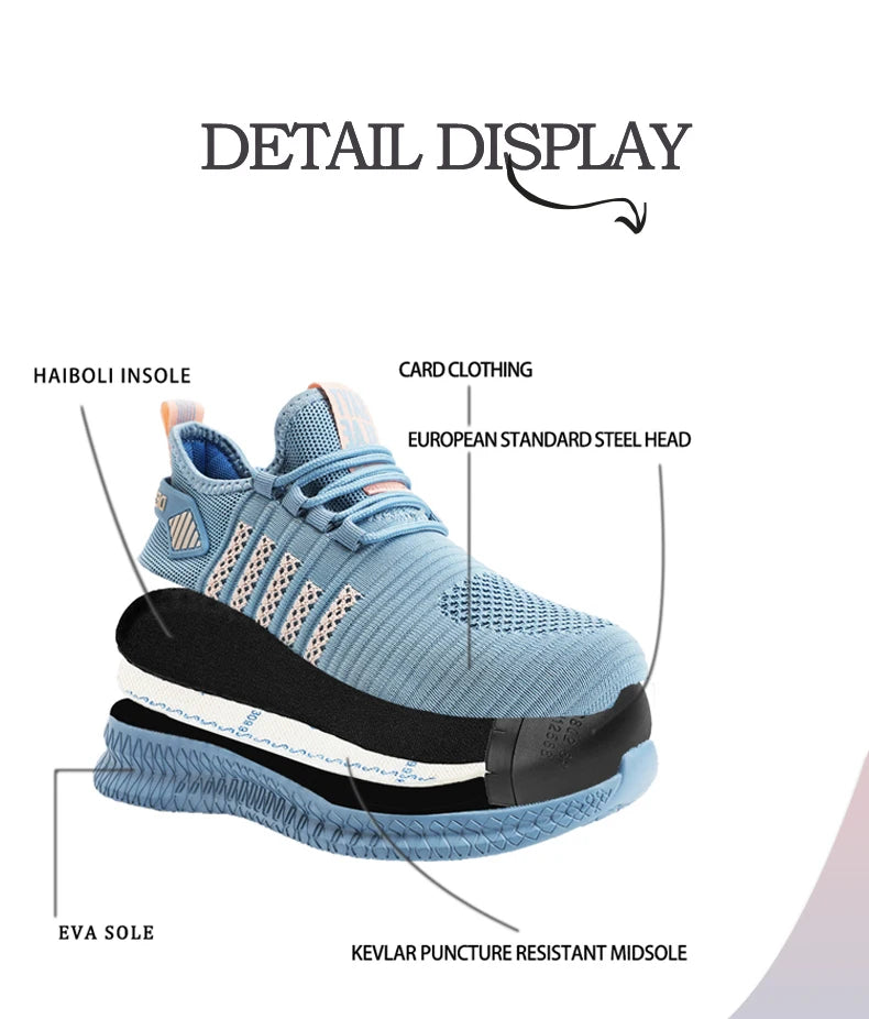 Women's work safety shoes are anti smashing, anti piercing, anti slip, wear-resistant, and outdoor fashionable sports shoes