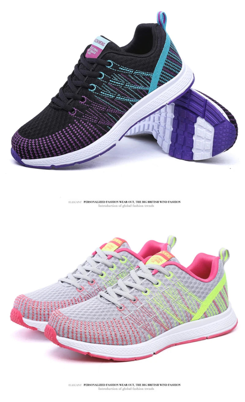 New Spring Flying Knitted Sports Shoes Women's Breathable Mesh Air Cushion Shoes Casual Running Women's Shoes Light Travel Shoes