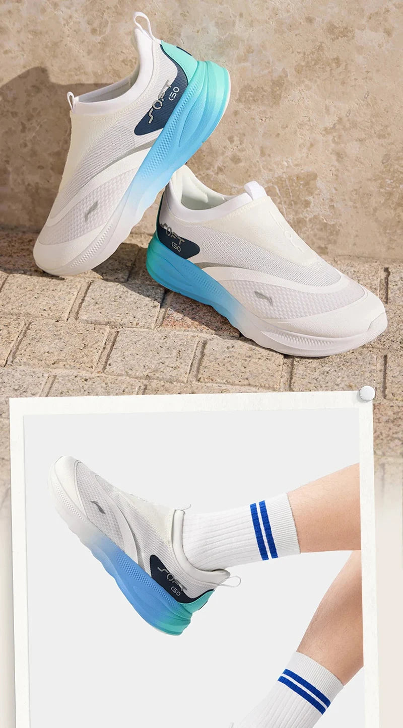 Li-Ning Men SOFT GO 2 Walking Shoes COMFOAM Slip-on Soft Thick Heel LiNing Comfortable Wearable Sports Casual Shoes AGLV005