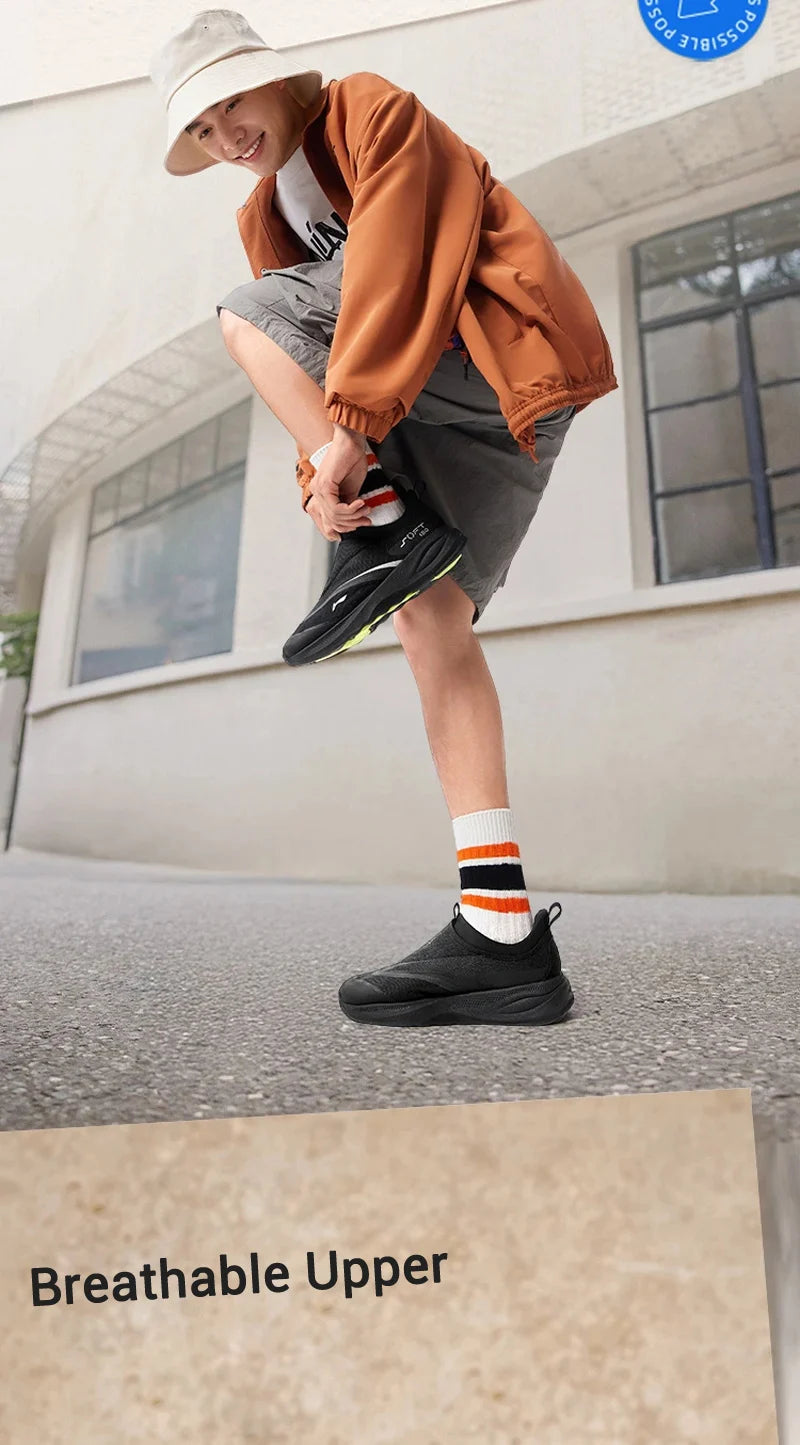 Li-Ning Men SOFT GO 2 Walking Shoes COMFOAM Slip-on Soft Thick Heel LiNing Comfortable Wearable Sports Casual Shoes AGLV005