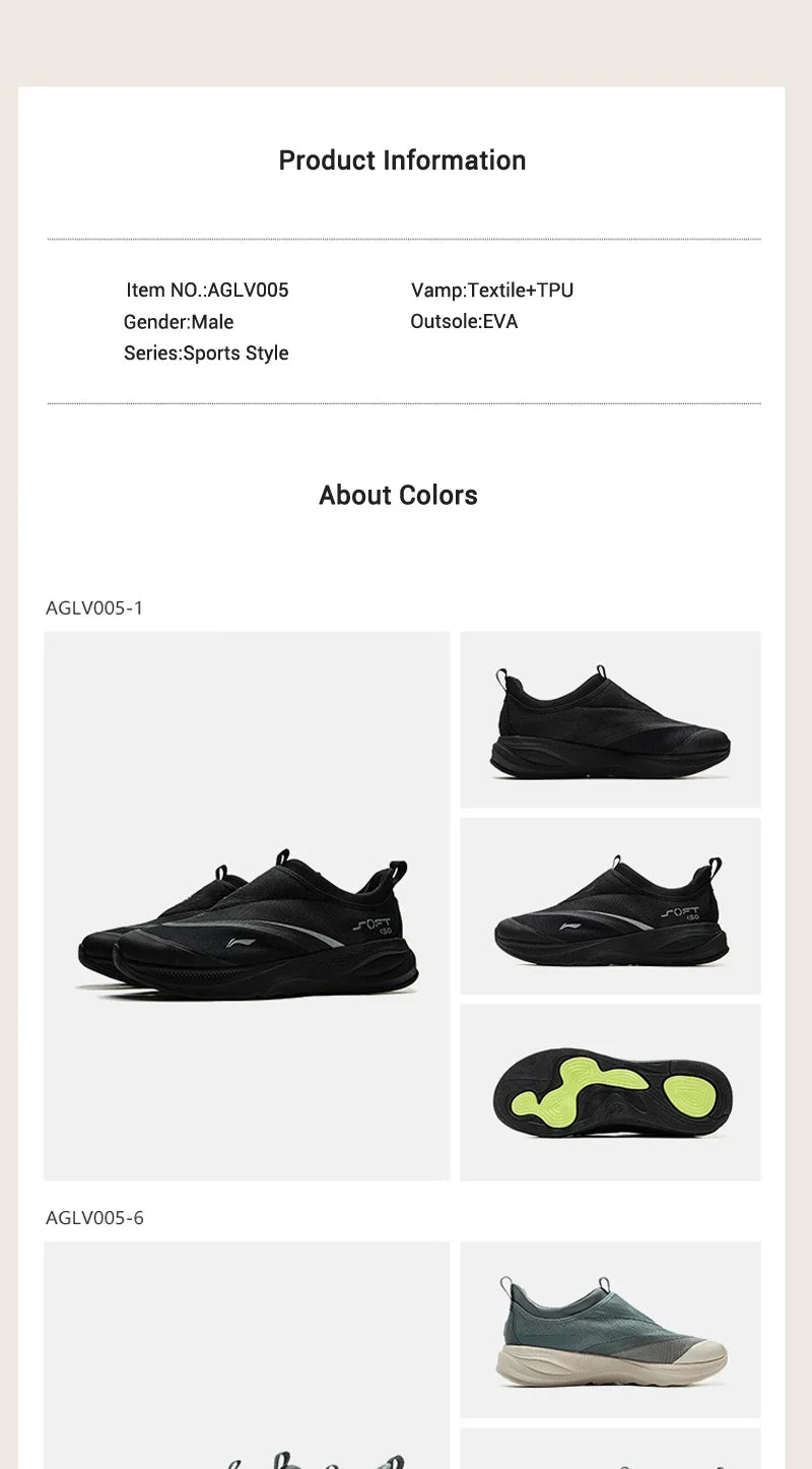 Li-Ning Men SOFT GO 2 Walking Shoes COMFOAM Slip-on Soft Thick Heel LiNing Comfortable Wearable Sports Casual Shoes AGLV005