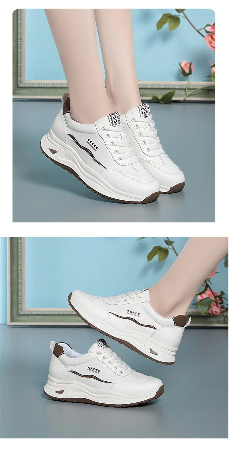 Platform Sports Shoe for Women Autumn 2024 Height Increase Casual Shoes Lace Up Tennis Shoe Water Proof Anti-slip Comfort