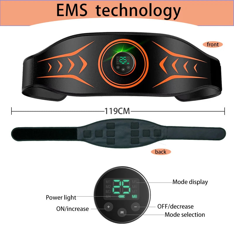 EMS Muscle Toner Abdominal Toning Belt USB Recharge Electric Muscle Stimulation Smart Fitness Massage Abs Trainer Body Shaping