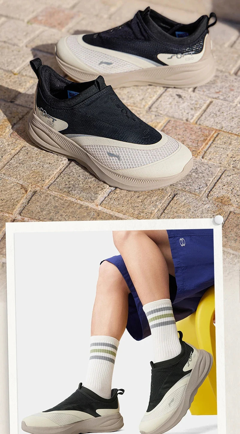 Li-Ning Men SOFT GO 2 Walking Shoes COMFOAM Slip-on Soft Thick Heel LiNing Comfortable Wearable Sports Casual Shoes AGLV005