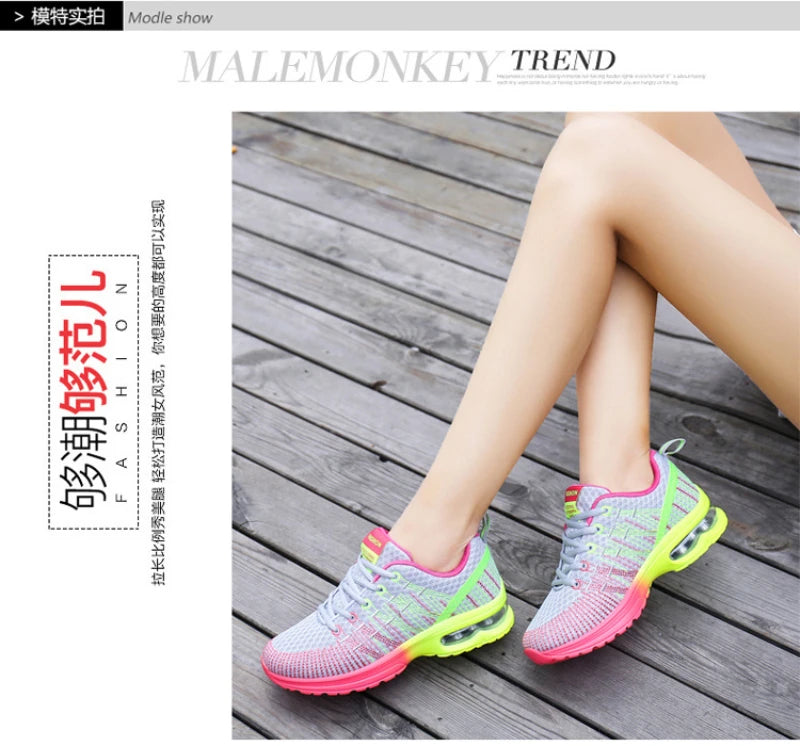 New Spring Flying Knitted Sports Shoes Women's Breathable Mesh Air Cushion Shoes Casual Running Women's Shoes Light Travel Shoes