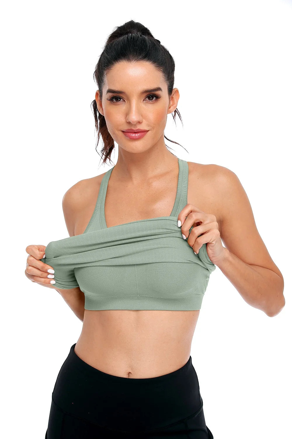 Attraco Women Camisole Racerback Design U-Neck Basic Breathable Sportswear Solid Soft Build-in Shelf Bra Running Tank Tops