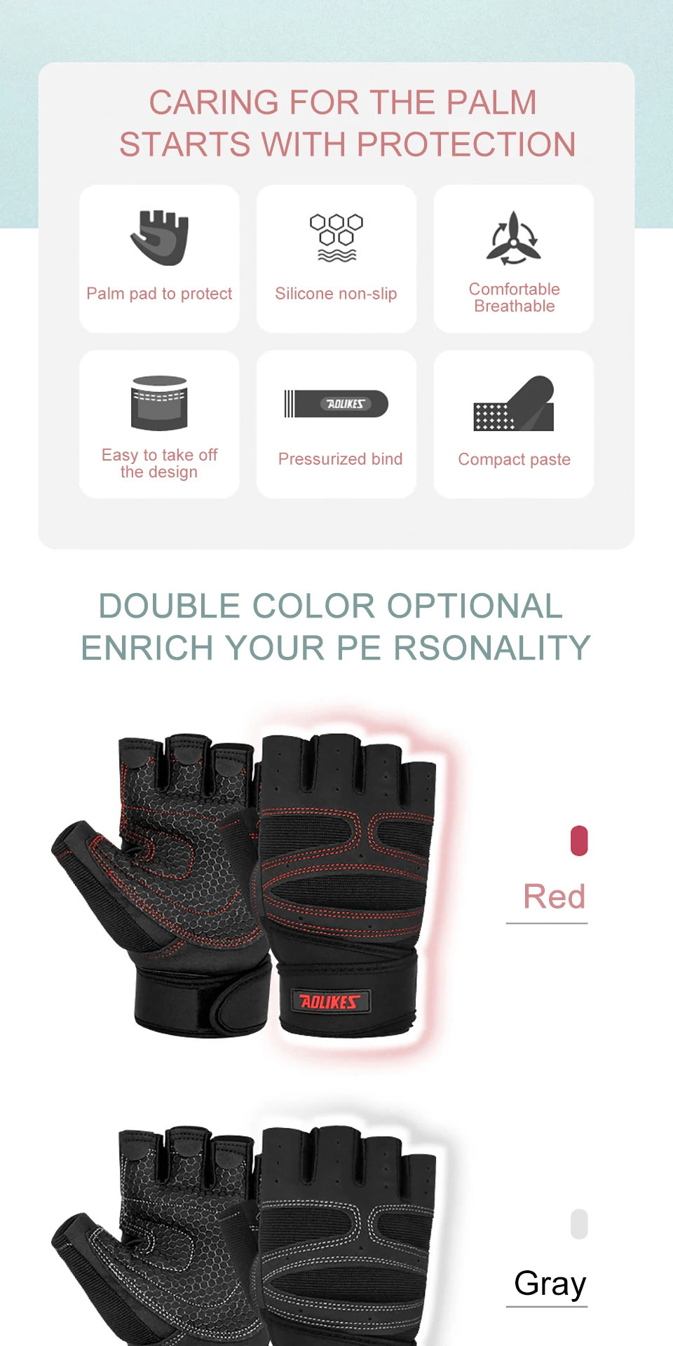 AOLIKES Half Finger Gym Gloves Heavyweight Sports Exercise Weight Lifting Gloves Body Building Training Sport Fitness Gloves