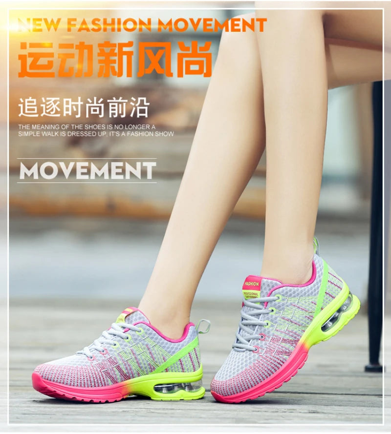 New Spring Flying Knitted Sports Shoes Women's Breathable Mesh Air Cushion Shoes Casual Running Women's Shoes Light Travel Shoes