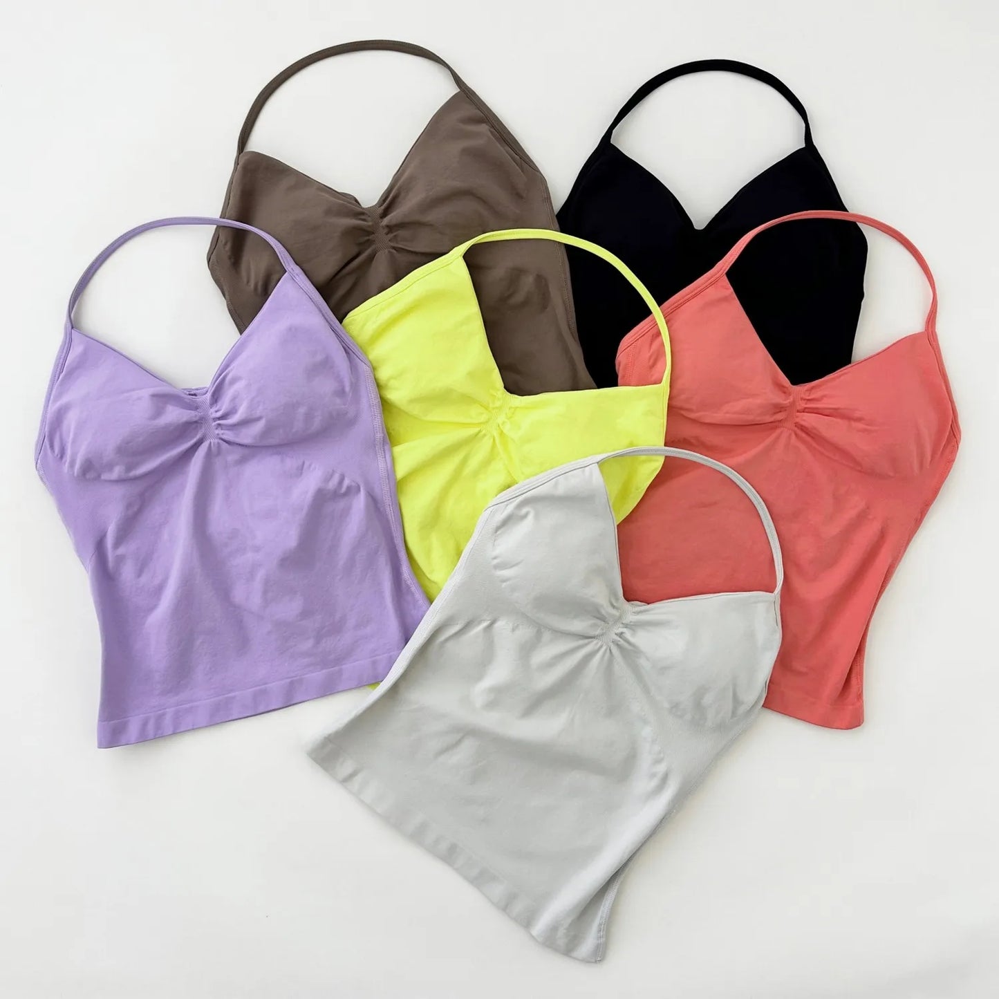 ARFTE Longline Strappy Gym Top Backless Gym Clothes Women Scrunch Built-in Bra With Removable Cups Yoga Tank Tops