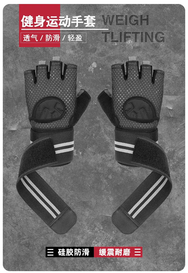 Anti Slip Shock Breathable Half Finger Gloves Breathable Cycling Gloves Fitness Gym Bodybuilding Crossfit Exercise Sports Gloves