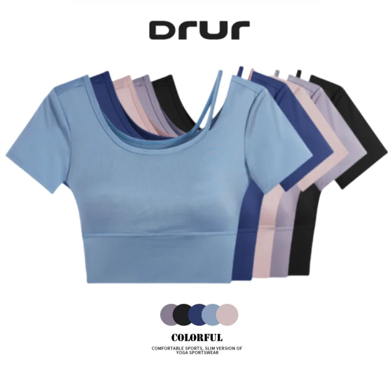 DRUR Yoga Tops Women Lightweight Asymmetric Slim Fit Running Shirt Summer Sports Crop Top For Pilates Sportswear Gym Clothes New