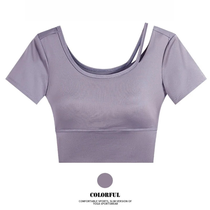 DRUR Yoga Tops Women Lightweight Asymmetric Slim Fit Running Shirt Summer Sports Crop Top For Pilates Sportswear Gym Clothes New