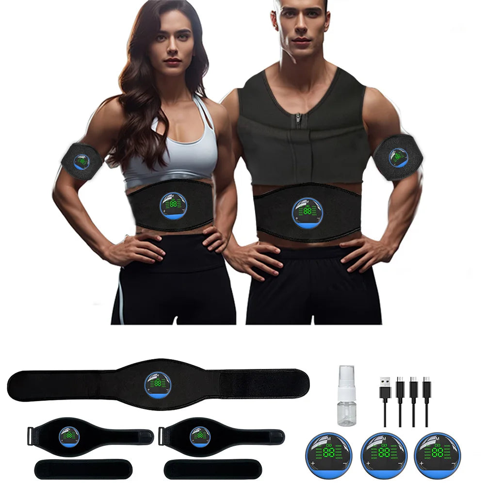 Smart EMS Fitness Belt with LED Display -  Rechargeable Core Trainer for ABS Workout & Lower Back Massage, Home Gym Equipment