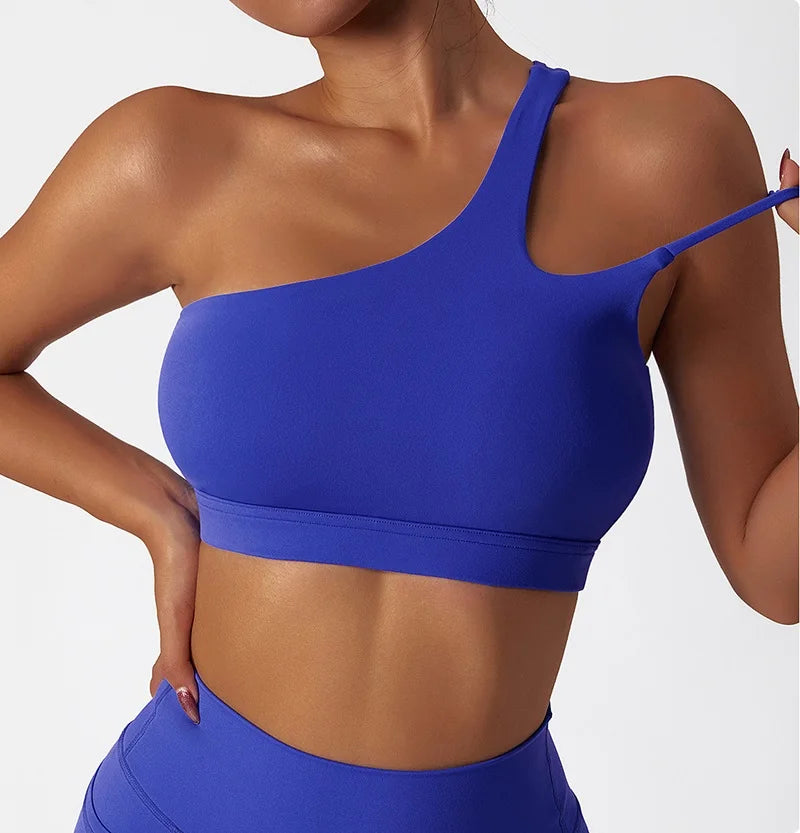 Cloud Hide Sexy One Shoulder Sports Bra for Women Fitness Yoga Crop Top Ladies Running Underwear Workout Gym Shirt Sportswear