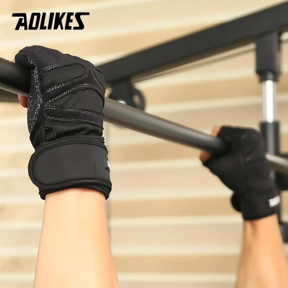 AOLIKES Half Finger Gym Gloves Heavyweight Sports Exercise Weight Lifting Gloves Body Building Training Sport Fitness Gloves
