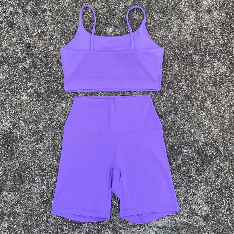 Solid Color gym bike Yoga Set short Legging +cross sport bra Tracksuit Athletic Women Gym Suit Comprehensive Training Jogging