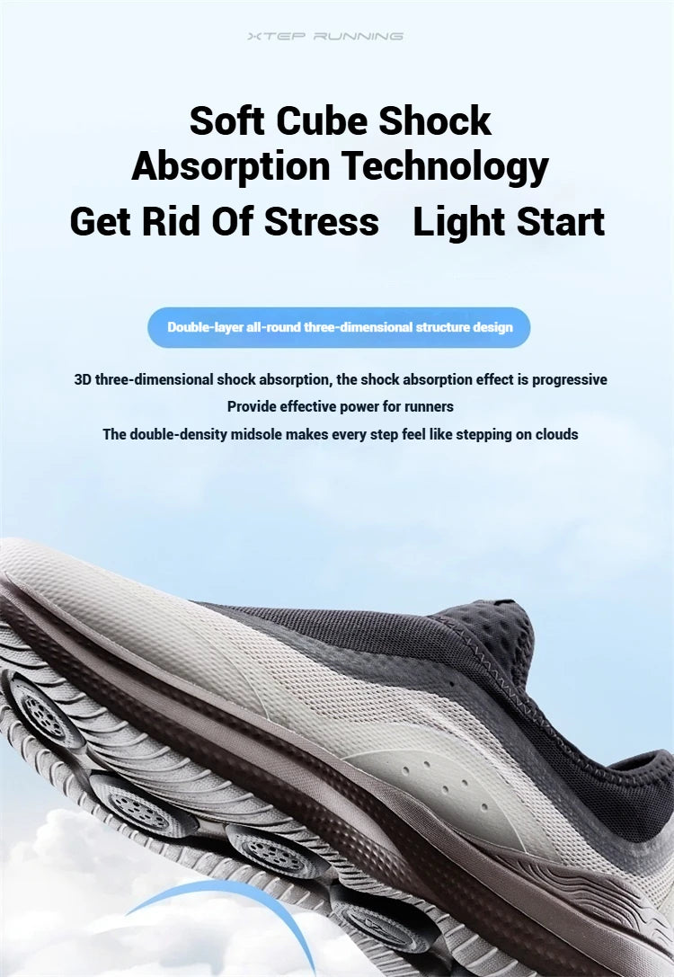 Xtep Soft Tube Running Shoes for Men Comfortable Breathable Slip-on Mesh Wear-Resistant Lightweight Male Sneakers 875219110061