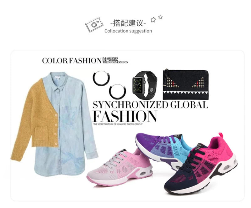 New Spring Flying Knitted Sports Shoes Women's Breathable Mesh Air Cushion Shoes Casual Running Women's Shoes Light Travel Shoes
