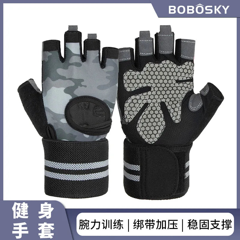 Anti Slip Shock Breathable Half Finger Gloves Breathable Cycling Gloves Fitness Gym Bodybuilding Crossfit Exercise Sports Gloves