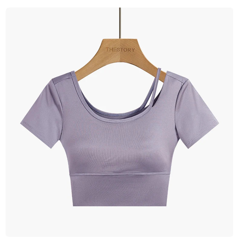 DRUR Yoga Tops Women Lightweight Asymmetric Slim Fit Running Shirt Summer Sports Crop Top For Pilates Sportswear Gym Clothes New
