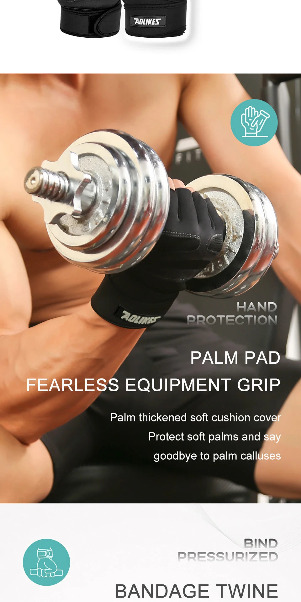 AOLIKES Half Finger Gym Gloves Heavyweight Sports Exercise Weight Lifting Gloves Body Building Training Sport Fitness Gloves