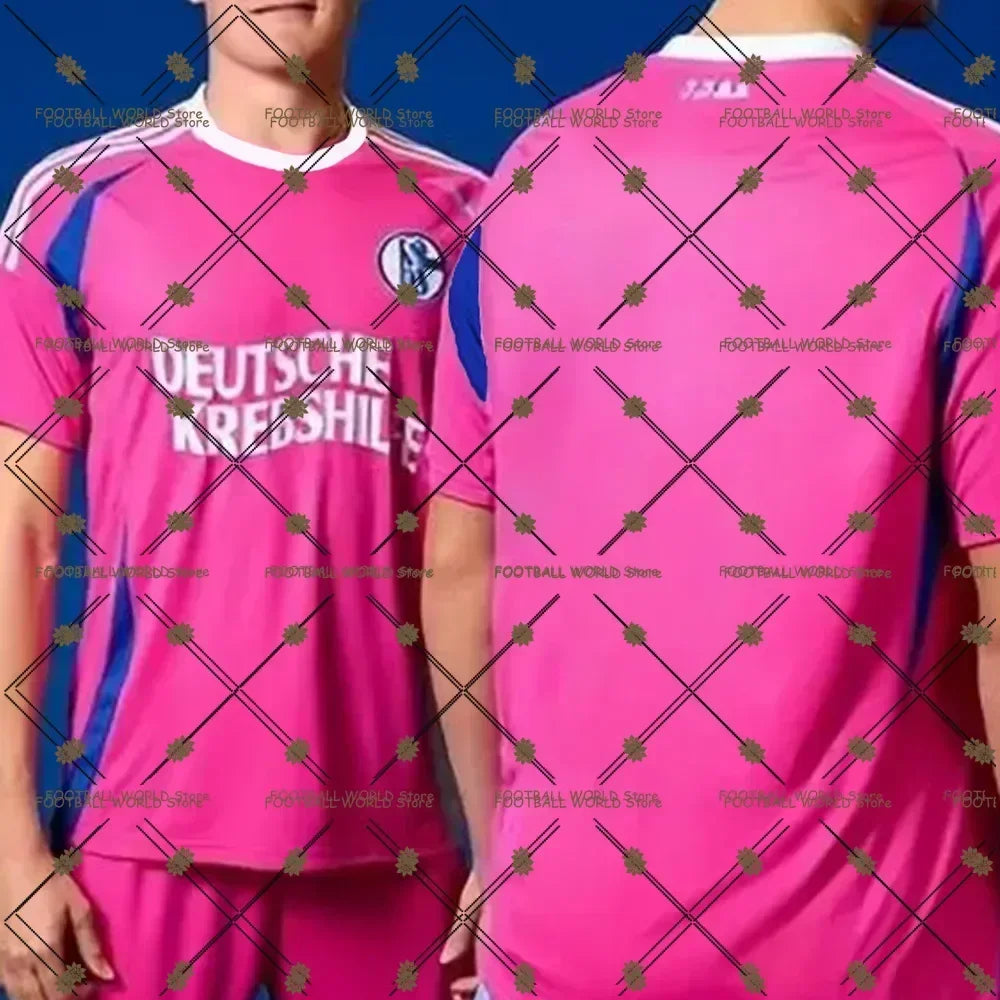 Pink sports jersey with visible branding and text on a blue background