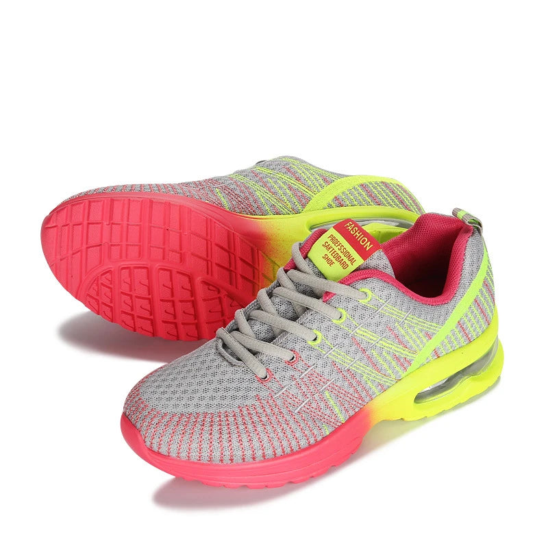 New Spring Flying Knitted Sports Shoes Women's Breathable Mesh Air Cushion Shoes Casual Running Women's Shoes Light Travel Shoes