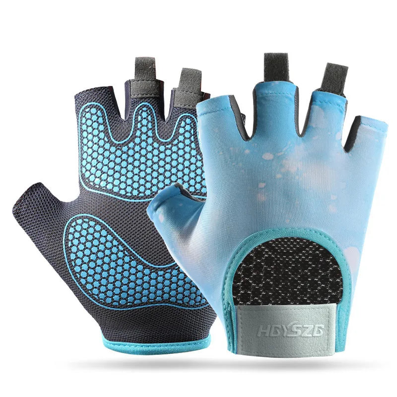 Summer Fitness Gloves Silicone Palm Shock Absorbing Half Finger Colorful Gym Gloves for Men Women Sun Protection Ice Silk Gloves