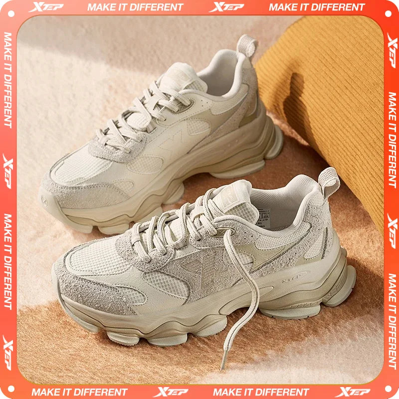 Xtep Chinoiserie Casual Shoes For Men 2025 Spring Vintage Thick Sole Fashion Sports Shoes Wear-Resistant  Sneakers 875119320001